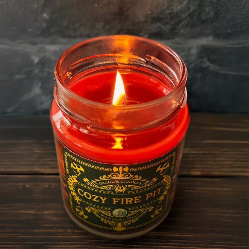 Grunk's Candles Cozy Fire Pit burning candle