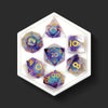 Blue Shimmer purple and blue liquid core dice set top view